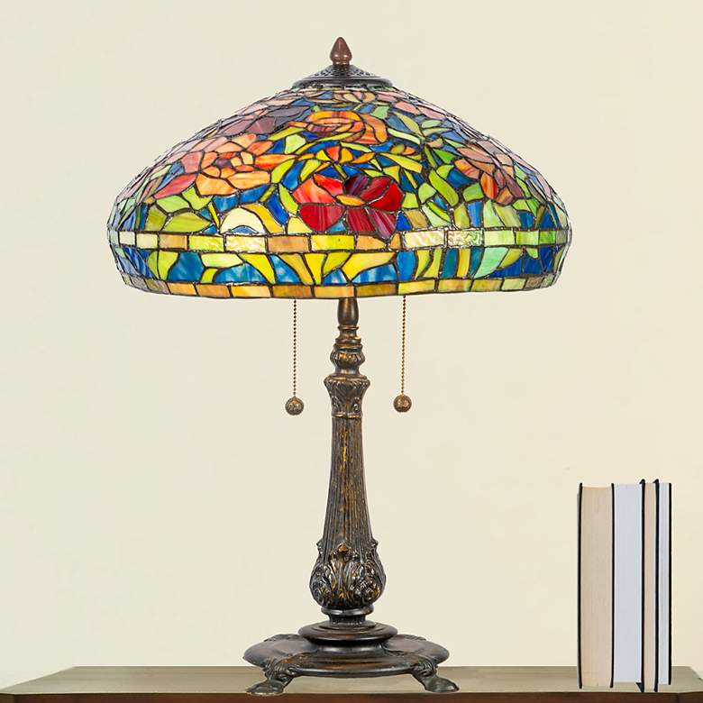 Image 1 Dale Tiffany 27 inch Tall Red Peony Tiffany Table Lamp