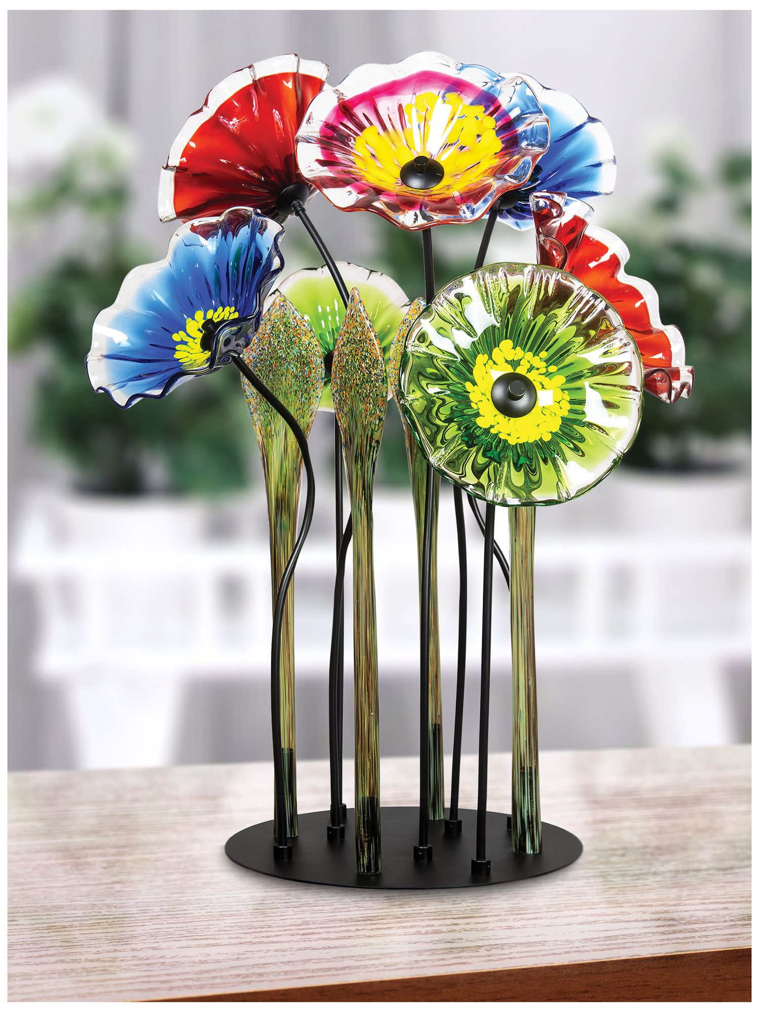 Image 4 Dale Tiffany 34.5" Tall Fiore Bloom 7-Plate Hand Blown Art Glass Sculpture more views