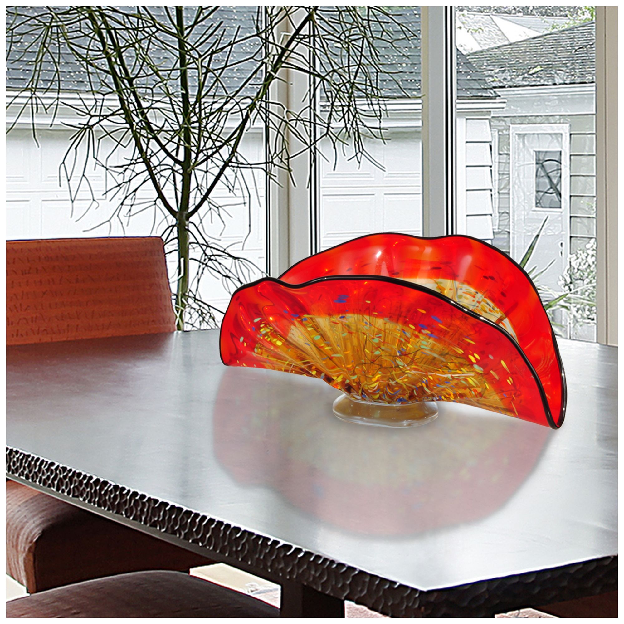 Image 3 Dale Tiffany 5.75" Tall Indiana Shell Handcrafted Art Glass Vase more views