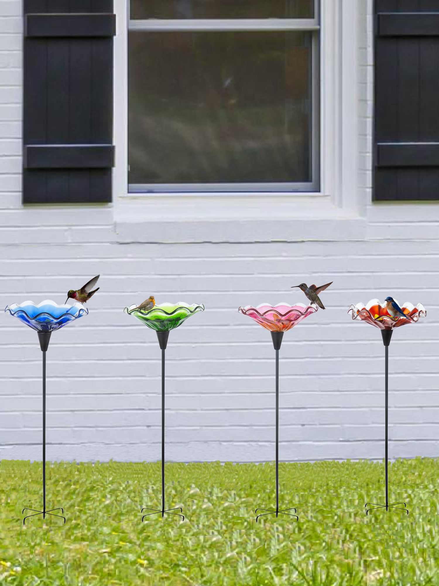 Image 4 Dale Tiffany 52" Tall Fiore Bloom Blue Hand Blown Glass Bird Bath / Feeder more views