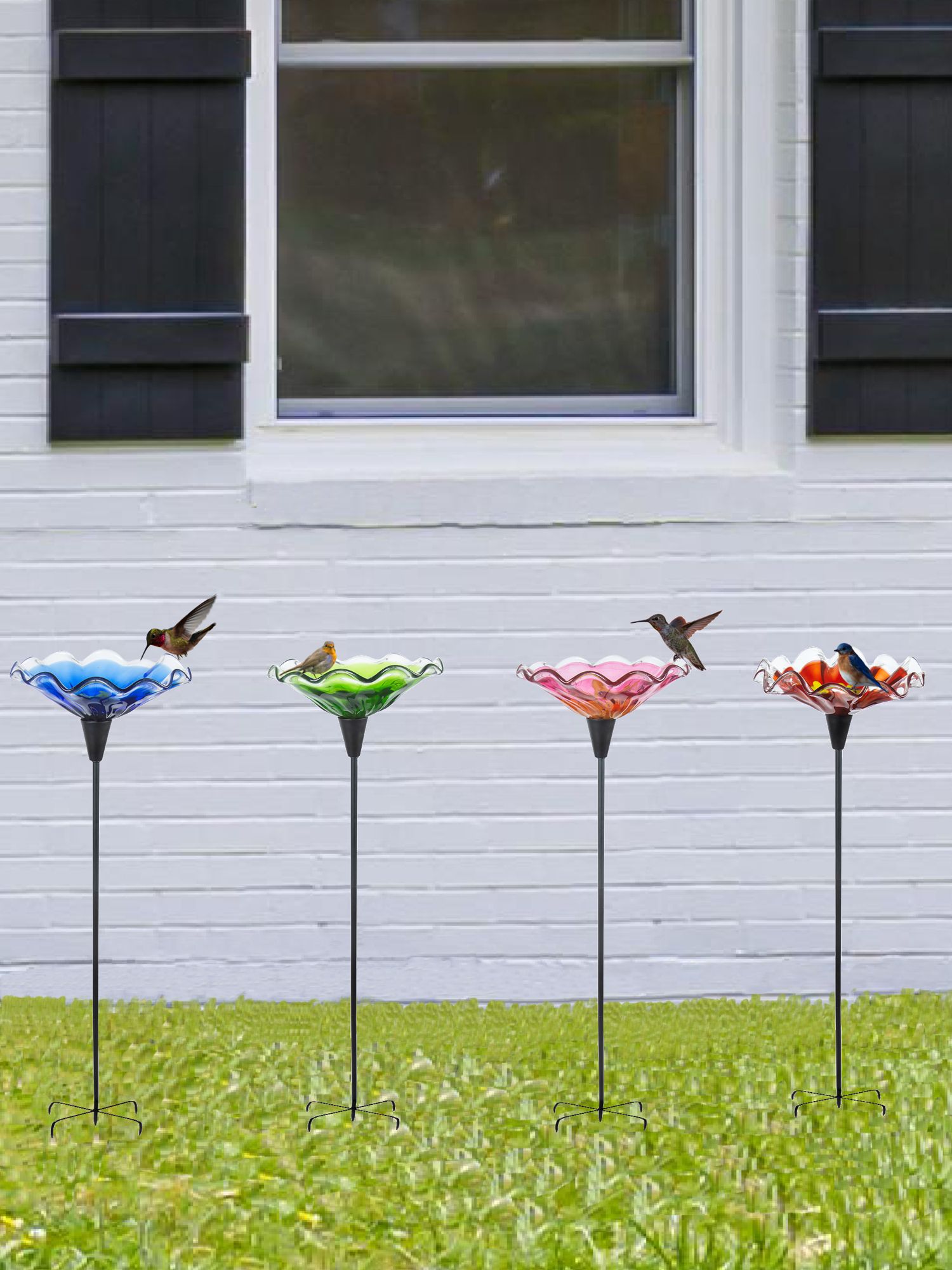 Image 3 Dale Tiffany 52" Tall Fiore Bloom Green Hand Blown Glass Bird Bath / Feeder more views