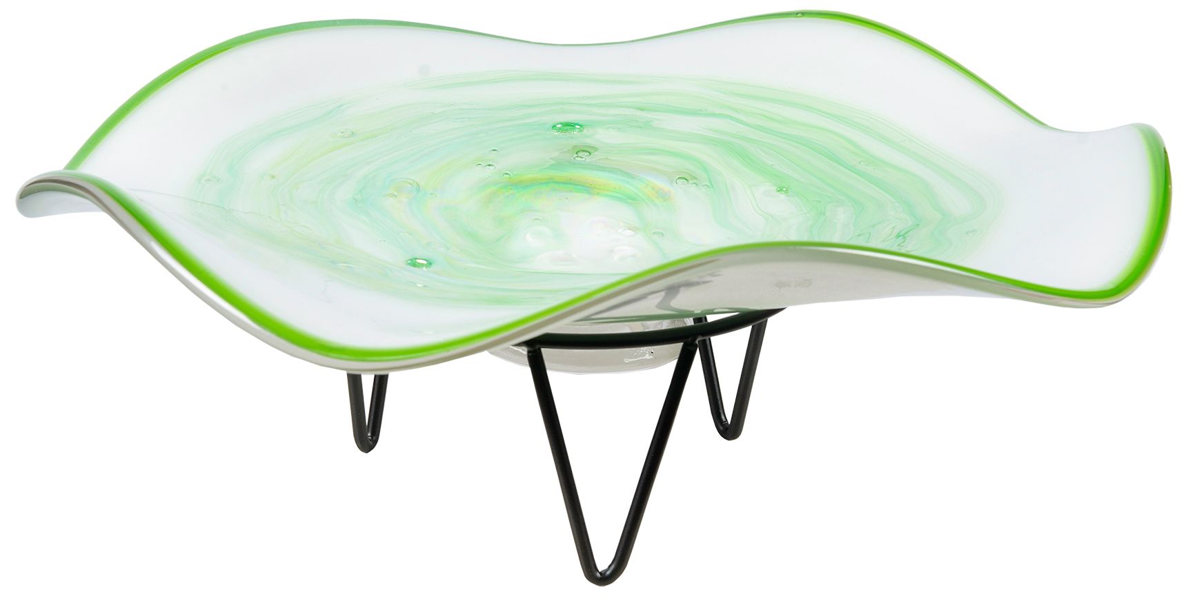 Image 2 Dale Tiffany 6" Tall Cavalier White Green Hand Blown Glass Bowl With Stand