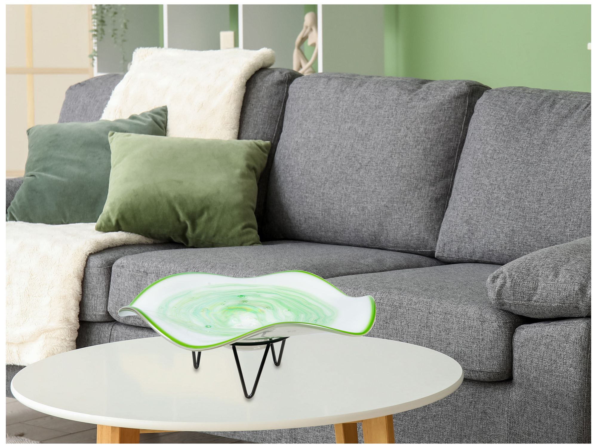 Image 4 Dale Tiffany 6" Tall Cavalier White Green Hand Blown Glass Bowl With Stand more views