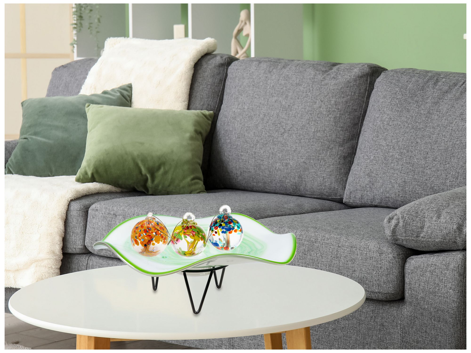 Image 5 Dale Tiffany 6" Tall Cavalier White Green Hand Blown Glass Bowl With Stand more views