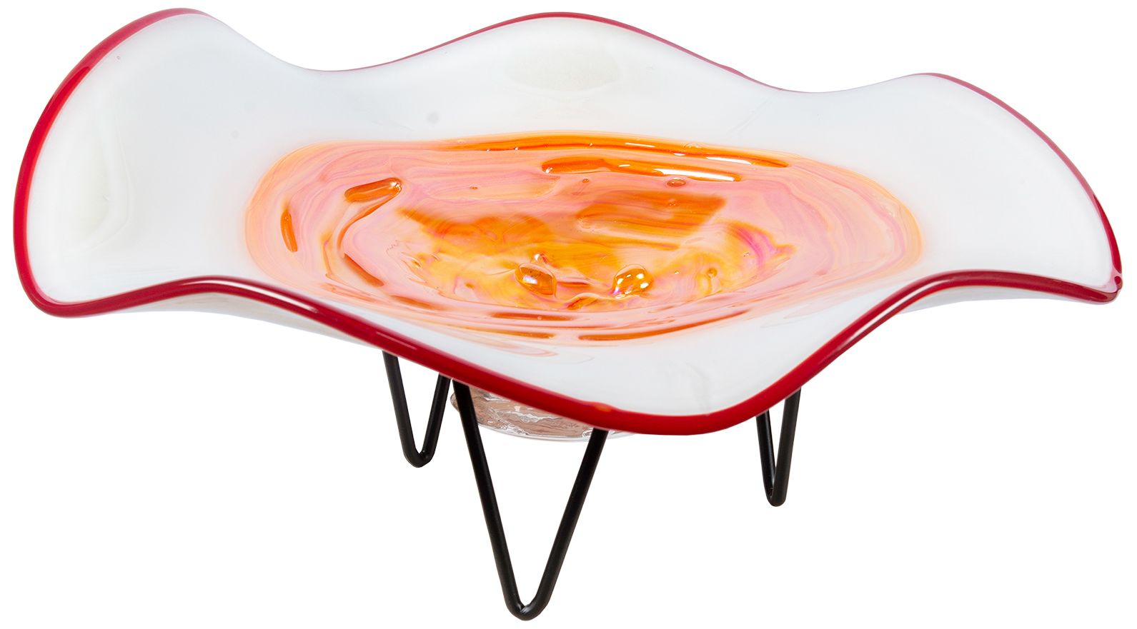 Image 2 Dale Tiffany 6" Tall Cavalier White Orange Hand Blown Glass Bowl With Stand