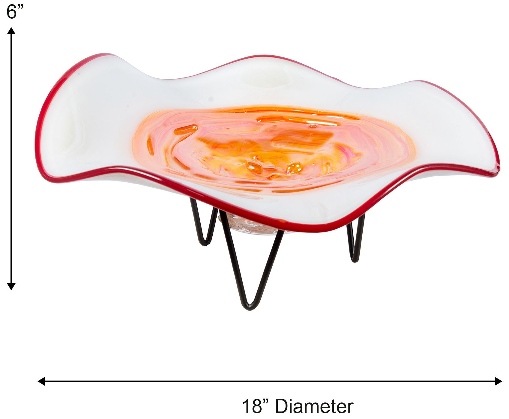 Image 4 Dale Tiffany 6" Tall Cavalier White Orange Hand Blown Glass Bowl With Stand more views