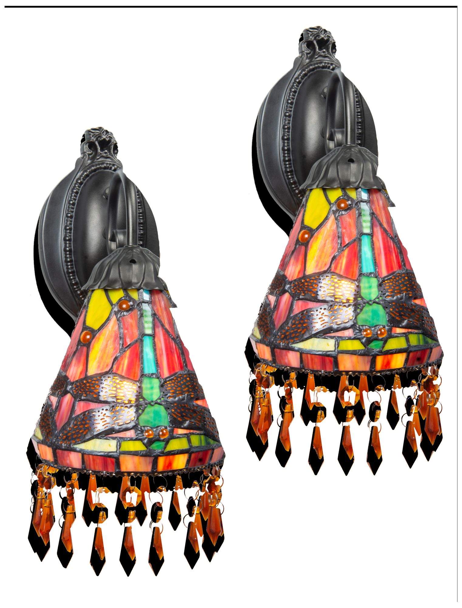 Image 2 Dale Tiffany 6" Wide Dragonfly Beaded 2-Piece Tiffany Wall Sconce Set