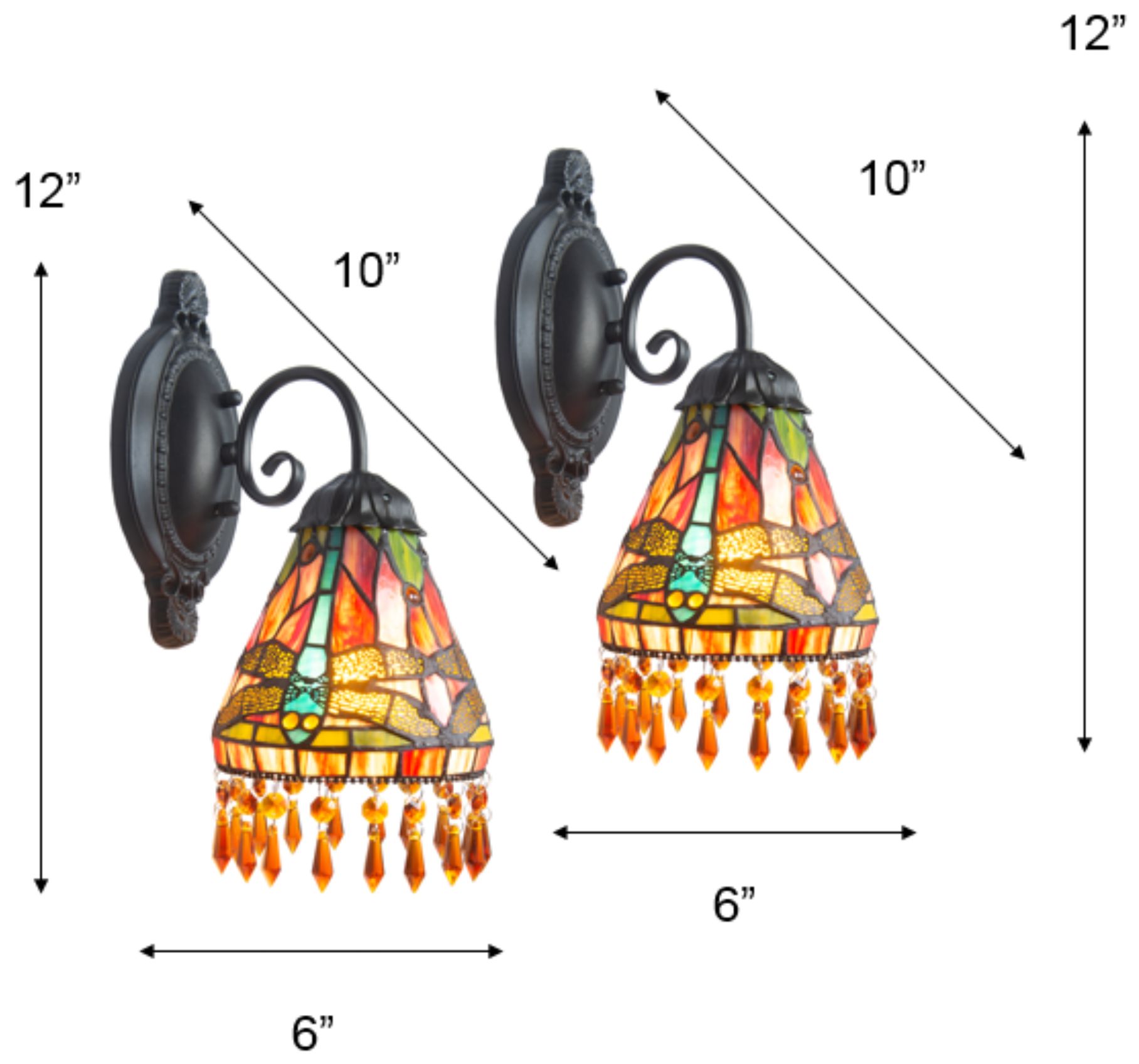 Image 3 Dale Tiffany 6" Wide Dragonfly Beaded 2-Piece Tiffany Wall Sconce Set more views