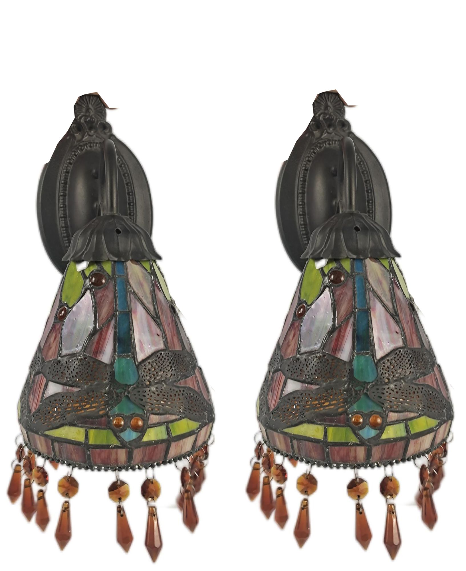 Image 4 Dale Tiffany 6" Wide Dragonfly Beaded 2-Piece Tiffany Wall Sconce Set more views