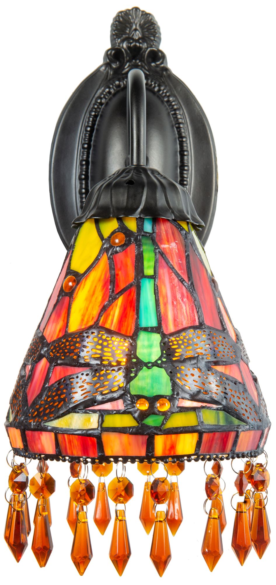 Image 5 Dale Tiffany 6" Wide Dragonfly Beaded 2-Piece Tiffany Wall Sconce Set more views