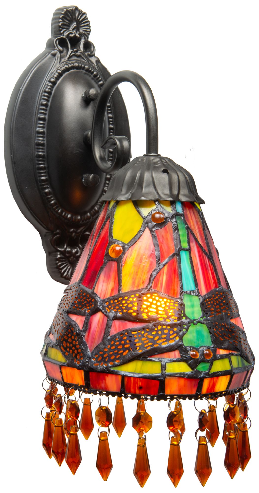 Image 7 Dale Tiffany 6" Wide Dragonfly Beaded 2-Piece Tiffany Wall Sconce Set more views