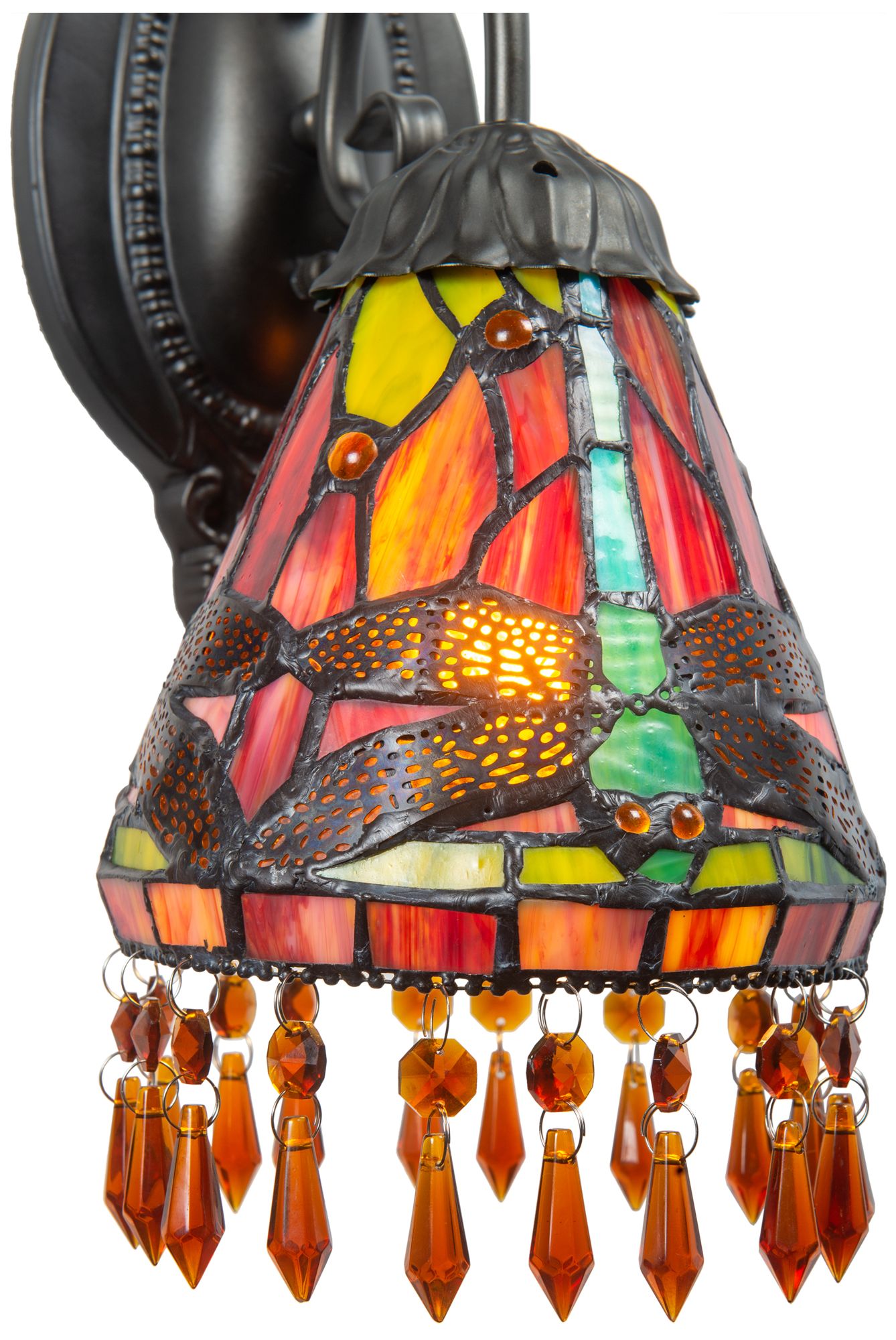 Dale Tiffany 6" Wide Dragonfly Beaded 2-Piece Tiffany Wall Sconce Set