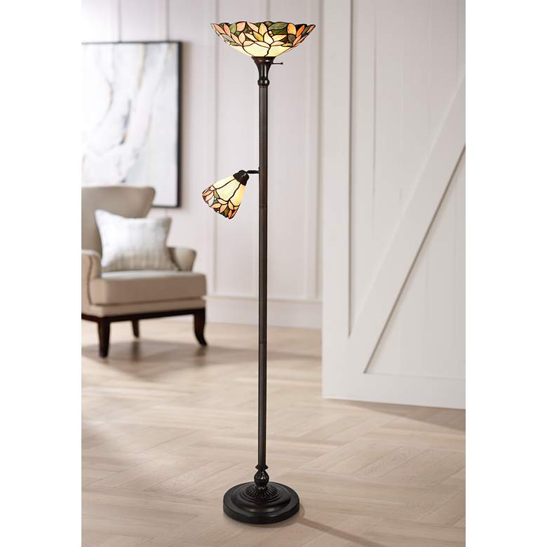 Image 1 Dale Tiffany 69 3/4" Antique Golden Sand Art Glass Floor Lamp