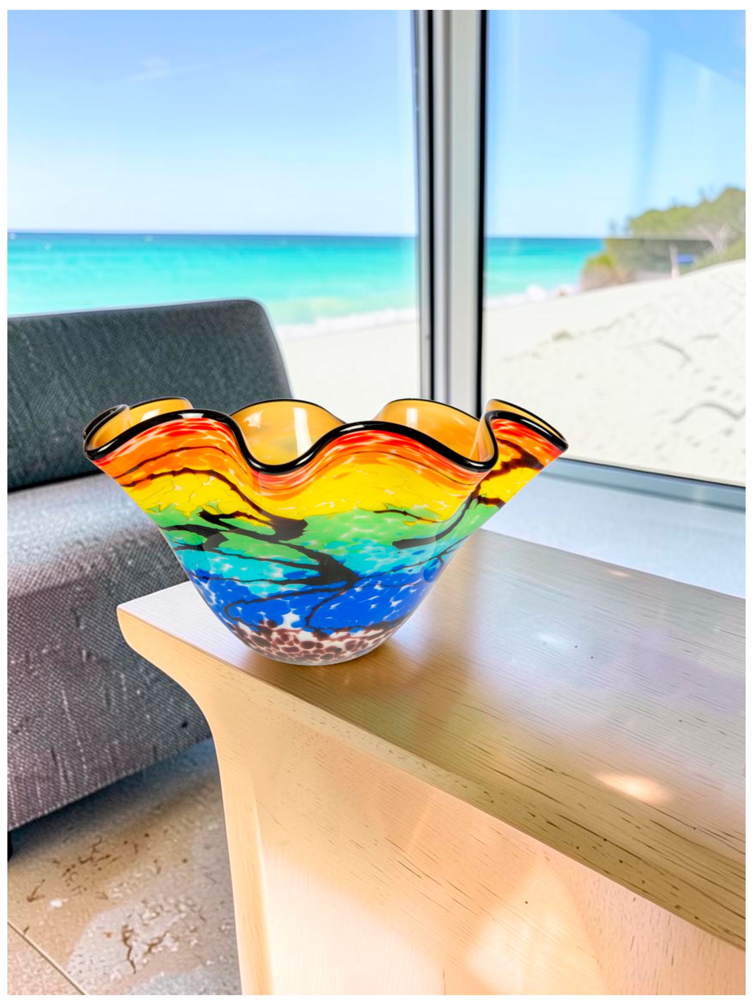 Image 2 Dale Tiffany 7.75" Tall Rainbow Reef Hand Blown Art Glass Vase more views