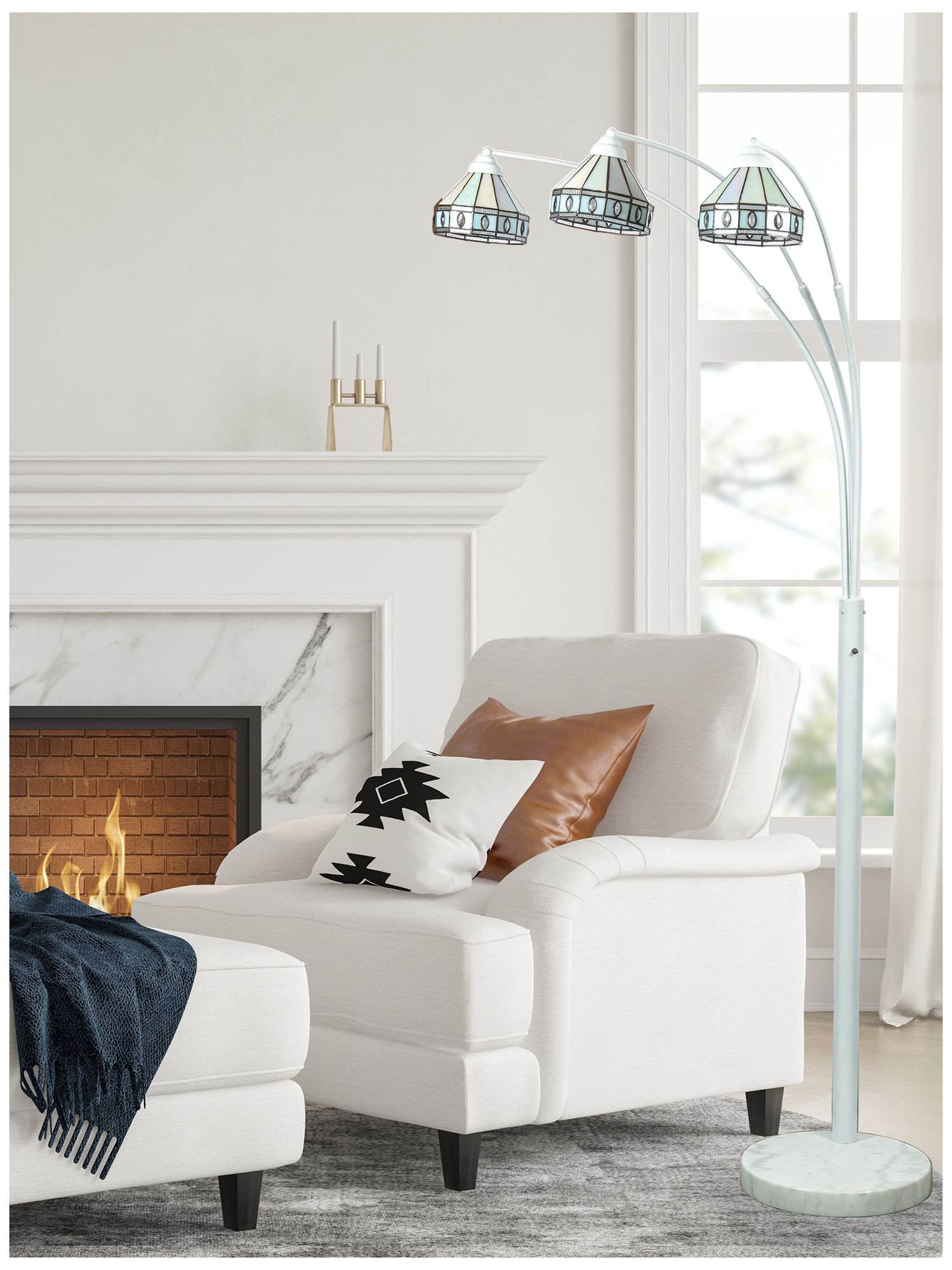 Image 6 Dale Tiffany 79" Tall Sarajevo Arc 3-Light Tiffany Floor Lamp more views