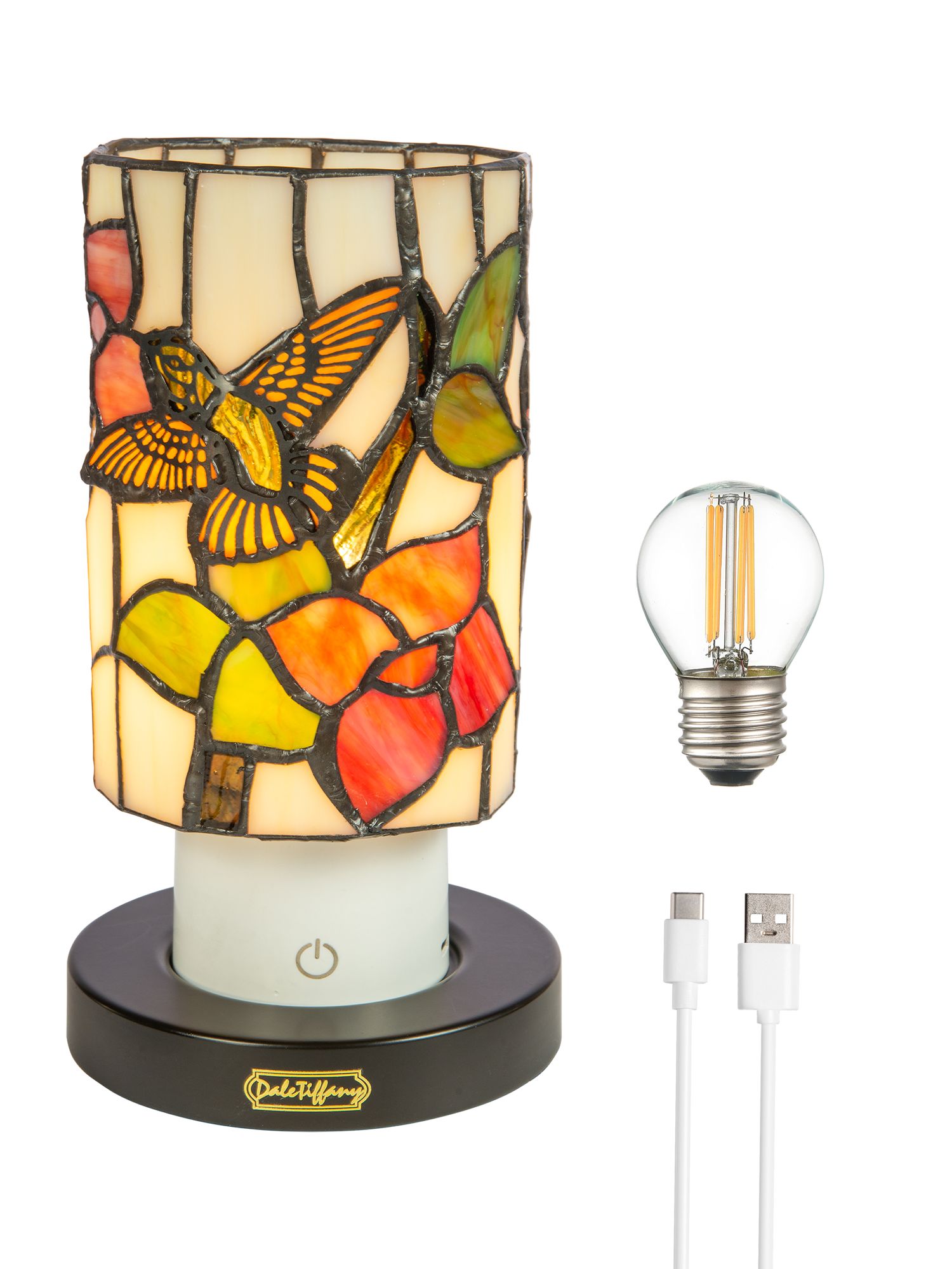 Image 4 Dale Tiffany 8.5" Tall Hummingbird Cordless Rechargeable Tiffany Lamp more views