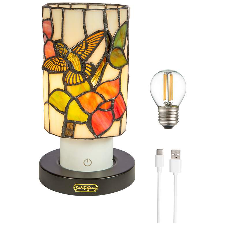 Image 4 Dale Tiffany 8.5" Tall Hummingbird Cordless Rechargeable Tiffany Lamp more views
