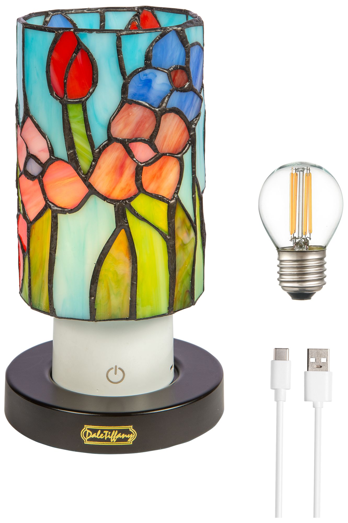 Image 4 Dale Tiffany 8.5" Tall Peony Cordless Rechargeable Tiffany Accent Lamp more views