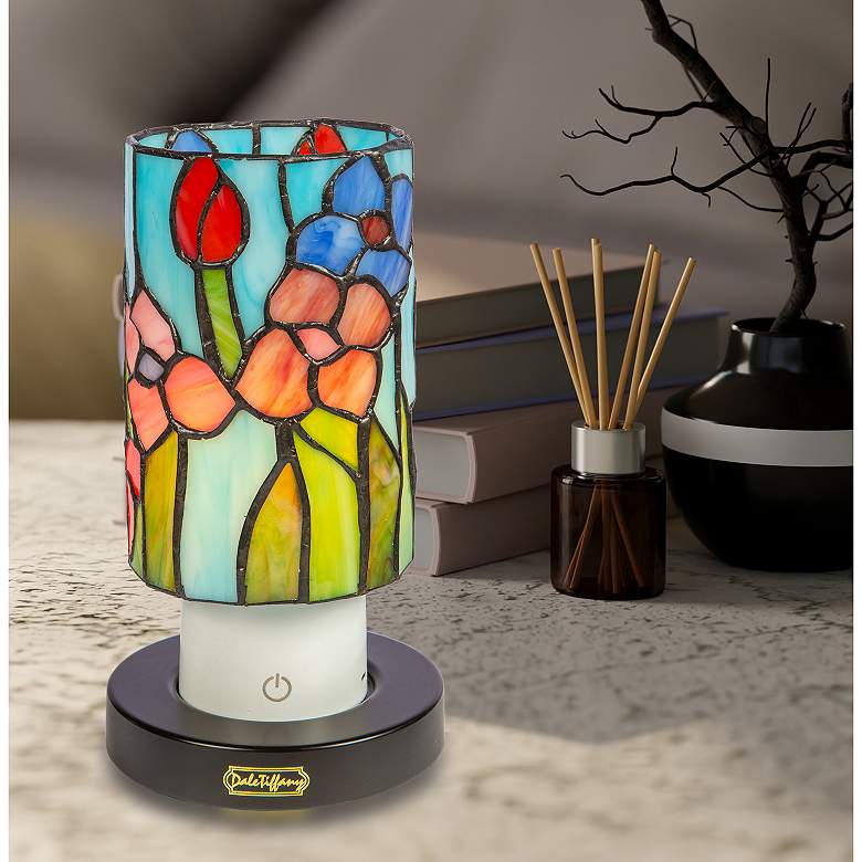 Image 1 Dale Tiffany 8.5" Tall Peony Cordless Rechargeable Tiffany Accent Lamp