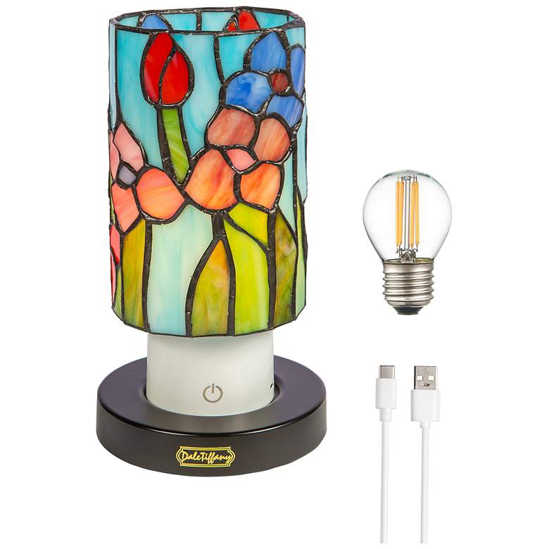 Image 4 Dale Tiffany 8.5" Tall Peony Cordless Rechargeable Tiffany Accent Lamp more views
