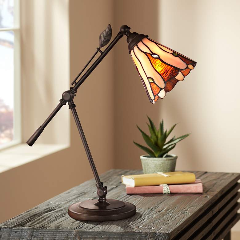 Image 1 Dale Tiffany Adjustable Height Tiffany Leaf Art Glass Desk Lamp