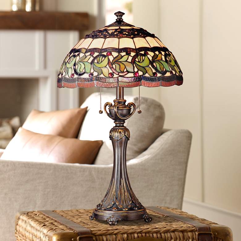 Image 1 Dale Tiffany Aldridge 26" Bronze Finish Art Glass Table Lamp