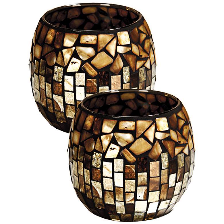 Image 1 Dale Tiffany Amber Mosaic Votive Candle Holder Set of 2
