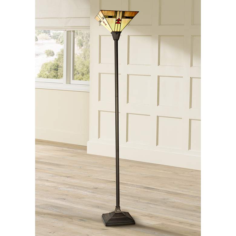 Image 1 Dale Tiffany Arrowhead 70 1/2" Art Glass Mission Torchiere Floor Lamp