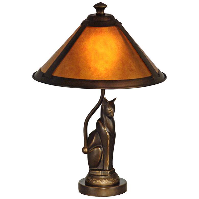 Image 3 Dale Tiffany Bronze Cat 17 inch High Accent Lamp with Ginger Mica Shade
