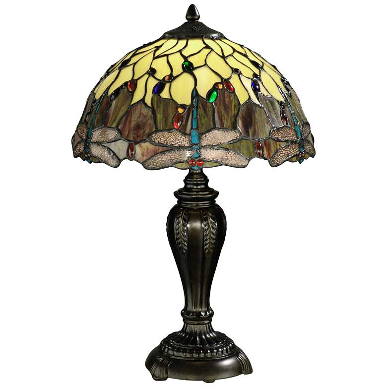 Image 1 Dale Tiffany Corrall Dragonfly Cream Art Glass Table Lamp