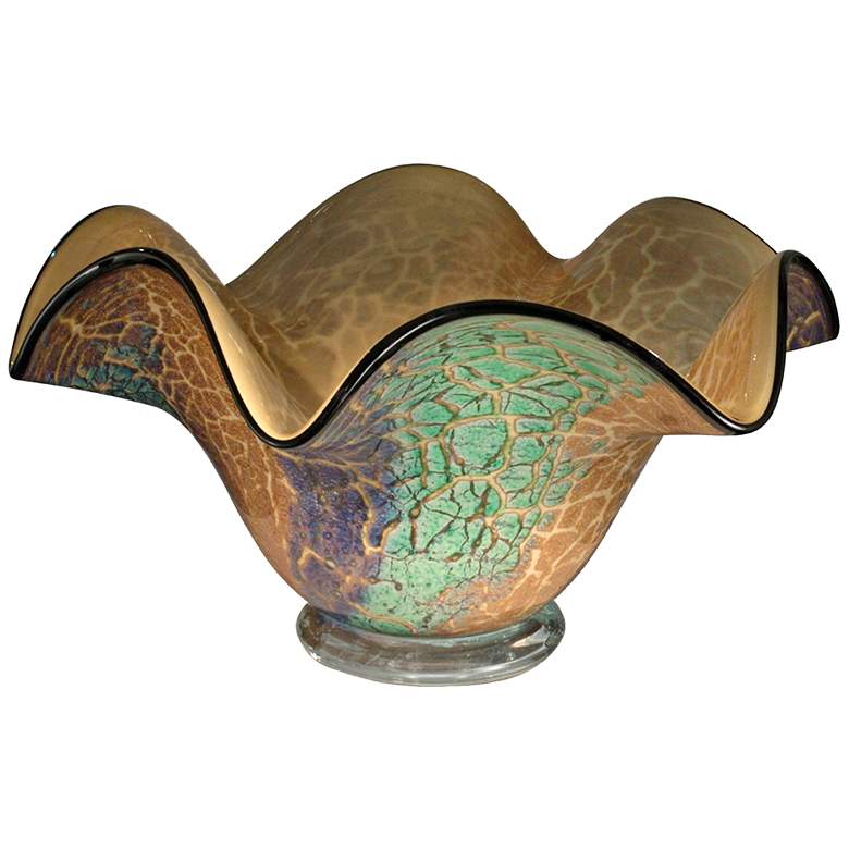 Image 1 Dale Tiffany Crackle Ruffle Multi-Color Art Glass Bowl