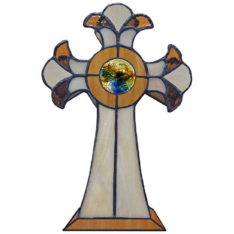 Image 2 Dale Tiffany Cross 9" High Amber Art Glass Tiffany-Style Accent Lamp