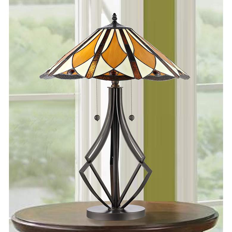 Image 1 Dale Tiffany Diamond Flare Bronze Art Glass Table Lamp
