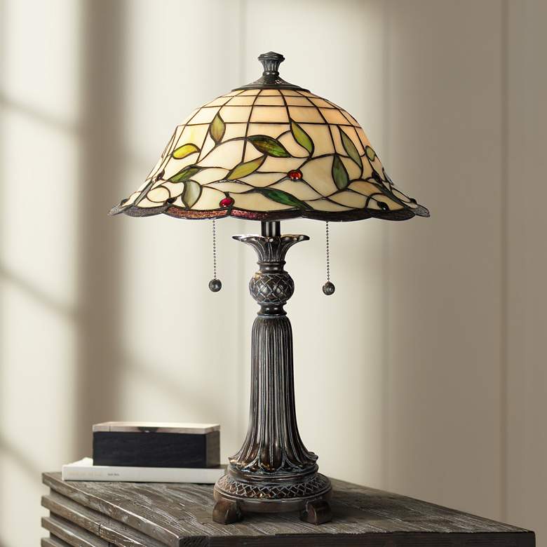 Image 1 Dale Tiffany Donavan 23 inch High Vine and Leaf Art Glass Table Lamp