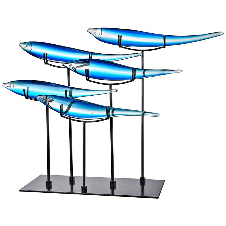 Image 1 Dale Tiffany Five Blue Fish 18" High Art Glass Statue