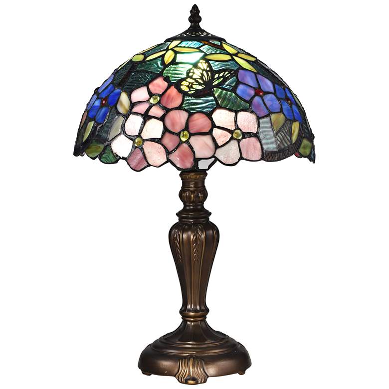 Image 1 Dale Tiffany Fox Peony 19 inch High Bronze Tiffany-Style Accent Table Lamp