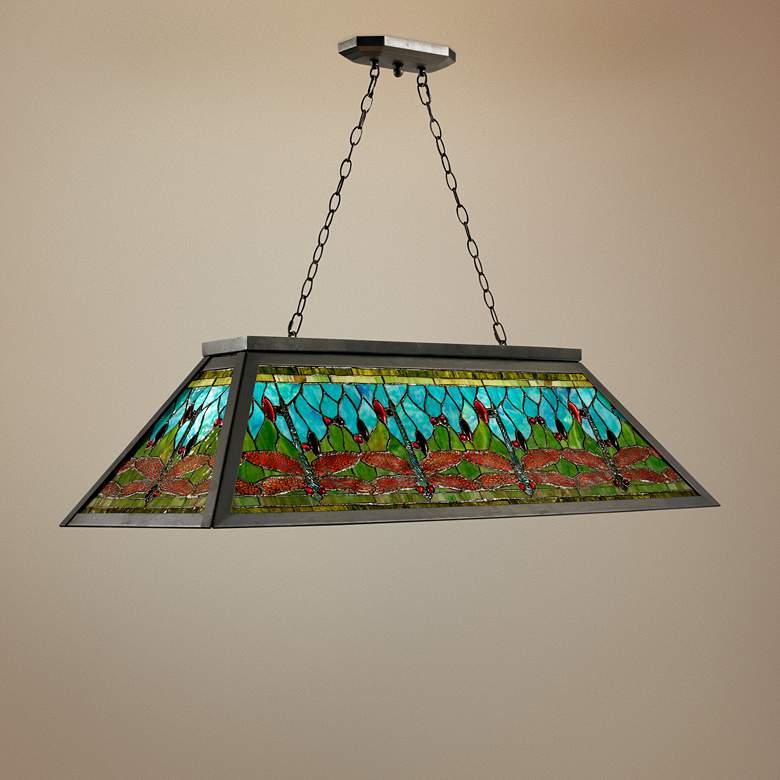 Image 1 Dale Tiffany Glade 44 inch Wide Dragonfly Art Glass Kitchen Island Pendant