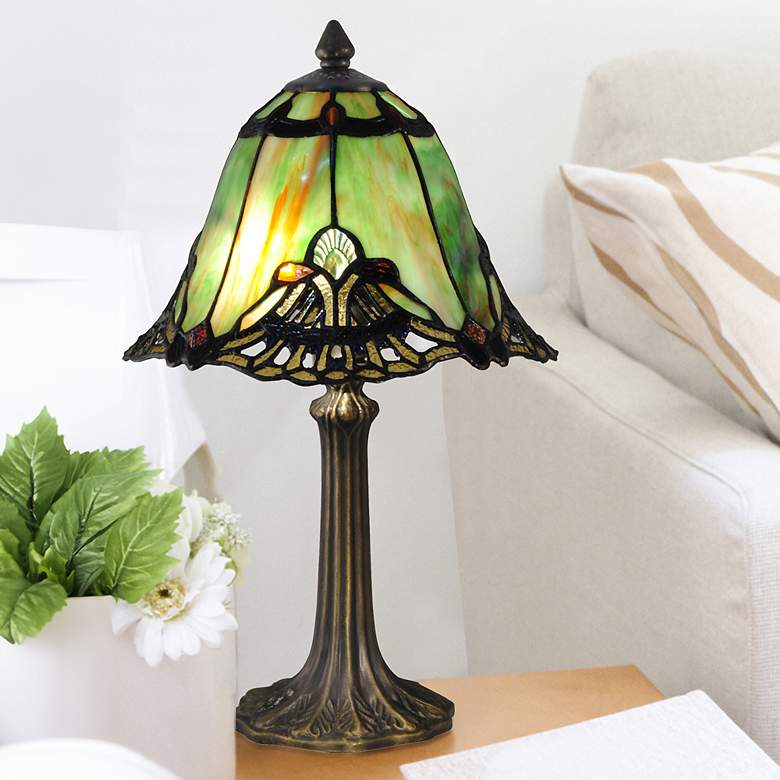 Image 1 Dale Tiffany Haiawa 16"H Brass and Green Accent Table Lamp