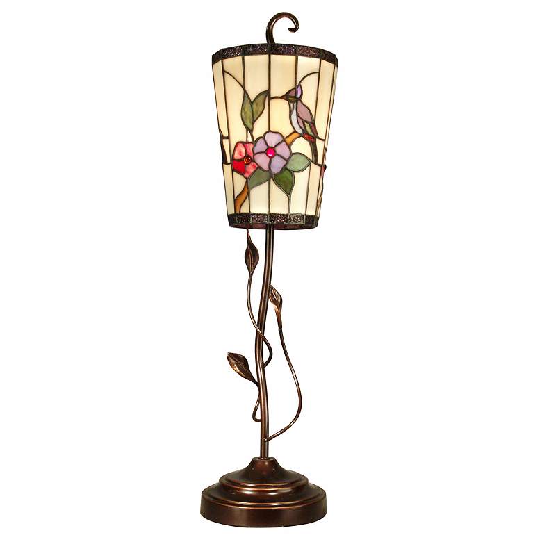 Image 1 Dale Tiffany Hummingbird and Vine Art Glass Accent Lamp