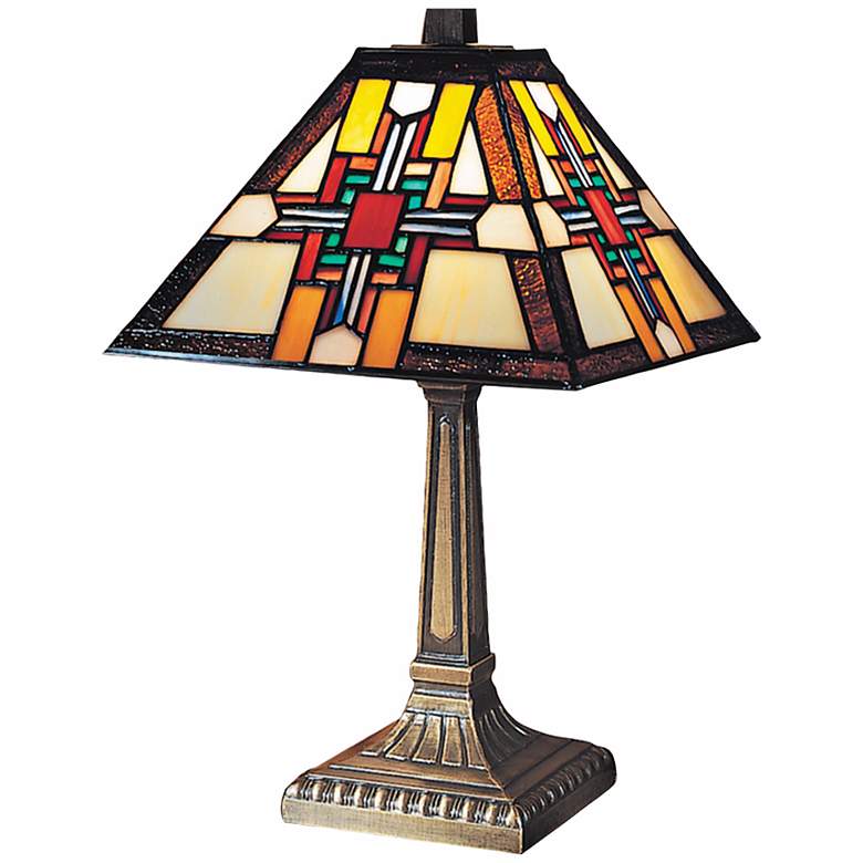 Image 1 Dale Tiffany Morning Star 15" Antique Bronze Mission Glass Accent Lamp