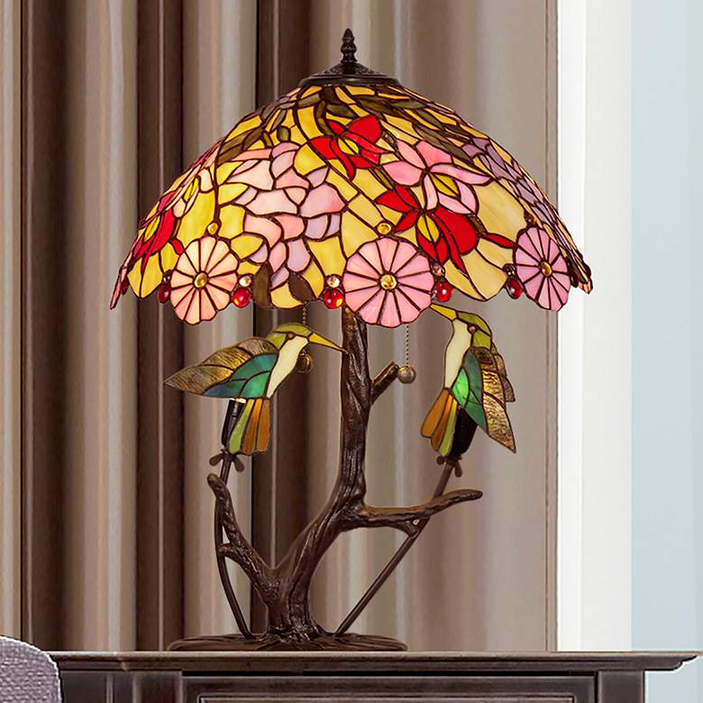 Image 1 Dale Tiffany Perched Hummingbirds Antique Bronze Table Lamp