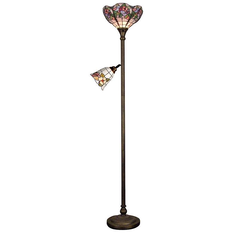 Image 1 Dale Tiffany Pink Peony Torchiere Floor Lamp with Side Light