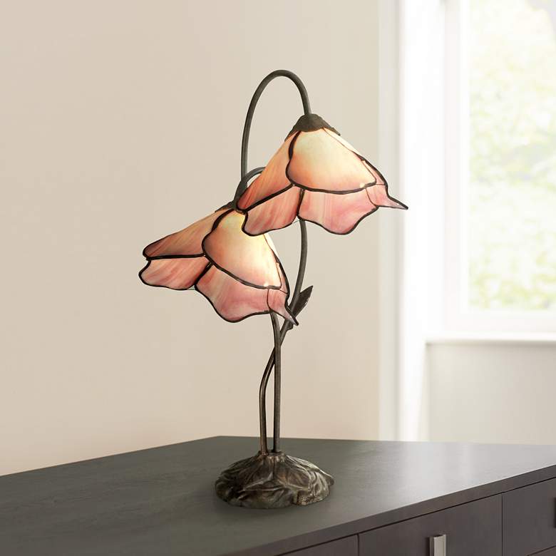 Image 1 Dale Tiffany Poelking Pink Lily Glass 2-Light Desk Lamp
