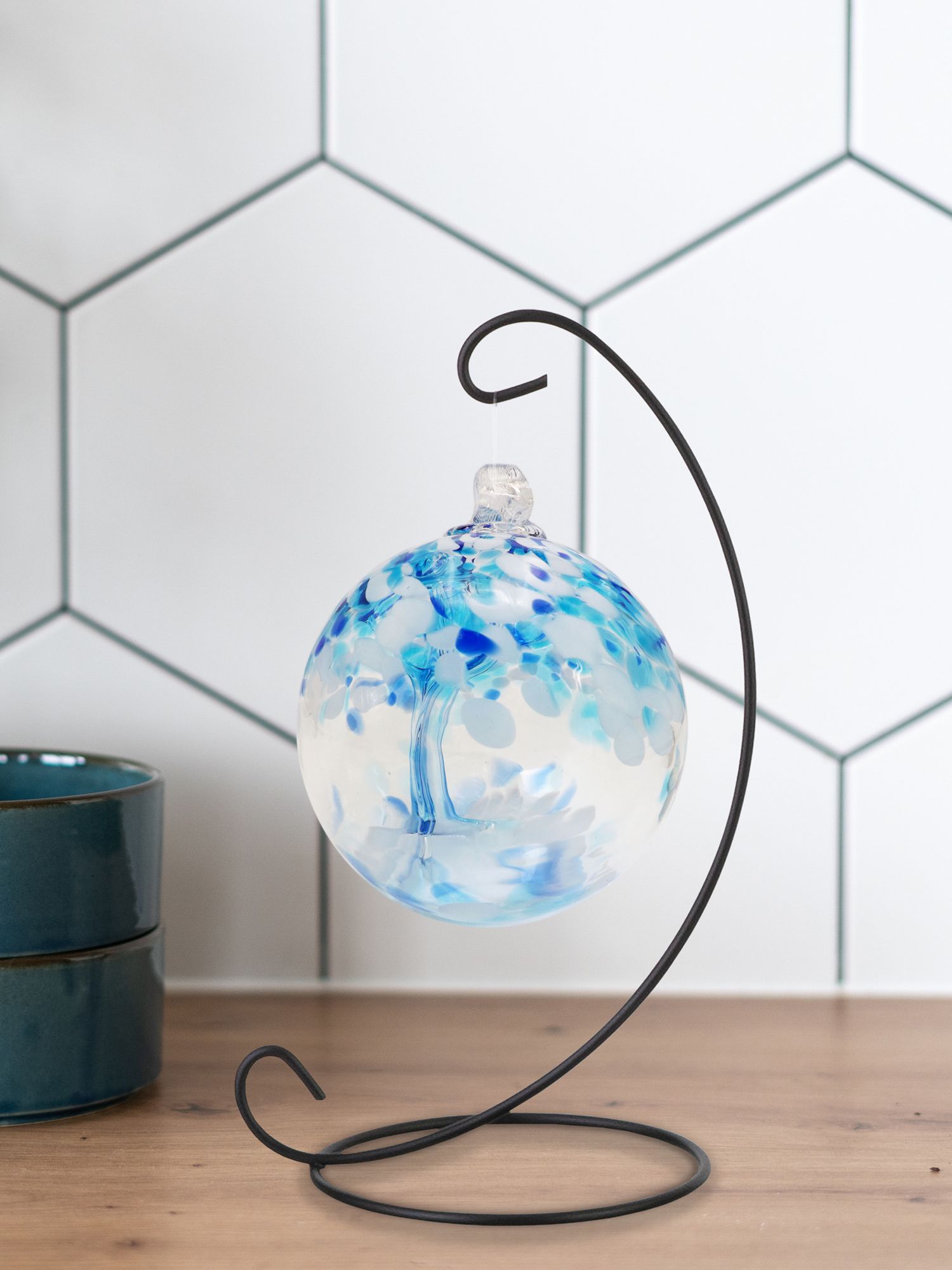 Image 3 Dale Tiffany Rainbow Tree of Life 3" Aqua Hand Blown Glass Ball with S more views