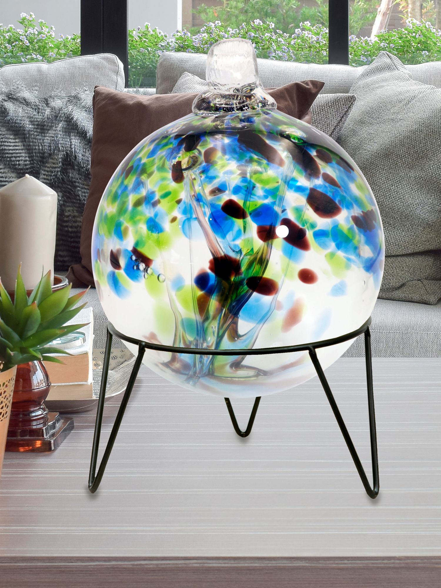 Image 3 Dale Tiffany Rainbow Tree of Life 8" Mystic Hand Blown Glass Ball and Stand more views