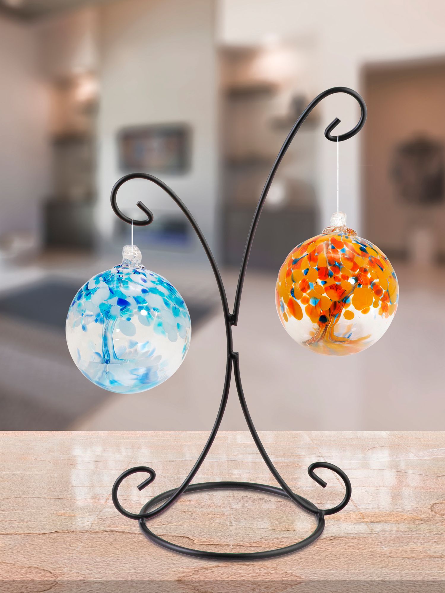 Image 2 Dale Tiffany Rainbow Tree of Life Aqua 4" Hand Blown Glass Ornament more views
