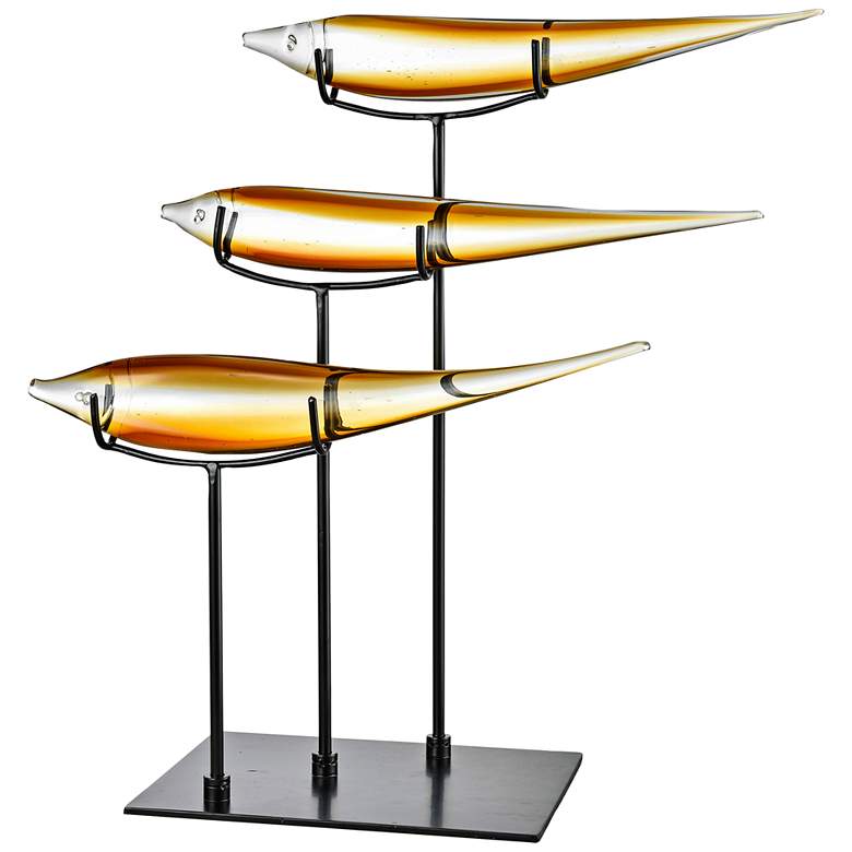 Image 1 Dale Tiffany Three Amber Fish 14" High Art Glass Statue