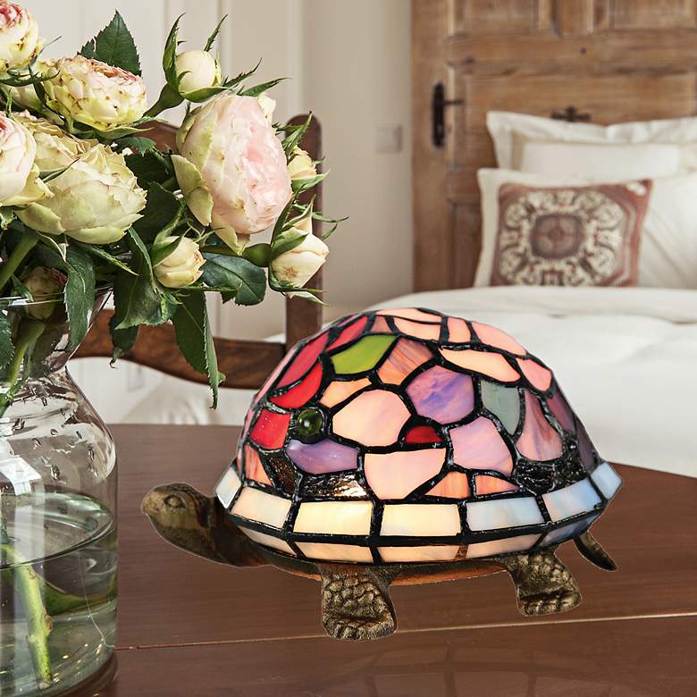 Image 1 Dale Tiffany Toto Turtle Floral Art Glass Accent Table Lamp