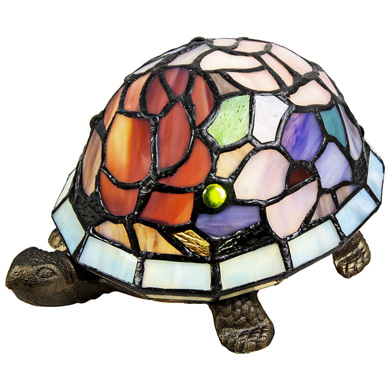 Image 6 Dale Tiffany Toto Turtle Floral Art Glass Accent Table Lamp more views