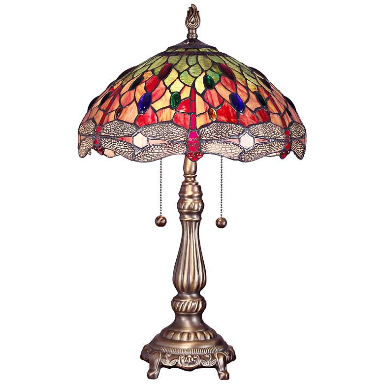 Image 1 Dale Tiffany Yadira Dragonfly Art Glass 2-Light Table Lamp